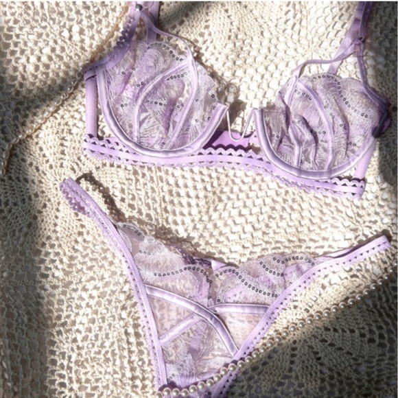 ❤️NWT For Love & Lemons Purple Sequined Bra & Panty Set Size M❤️ - Picture 7 of 17